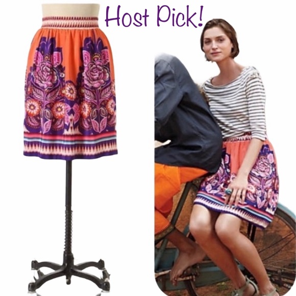 Anthropologie Dresses & Skirts - Edme & Esyllte Anthro Phosphorescence Silk Coral Pink Purple Paisley Skirt - 6